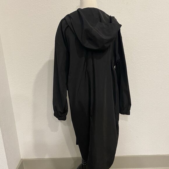 Eileen Fisher Black Recycled Polyester Hooded Coat Medium Preowned - Picture 2 of 12